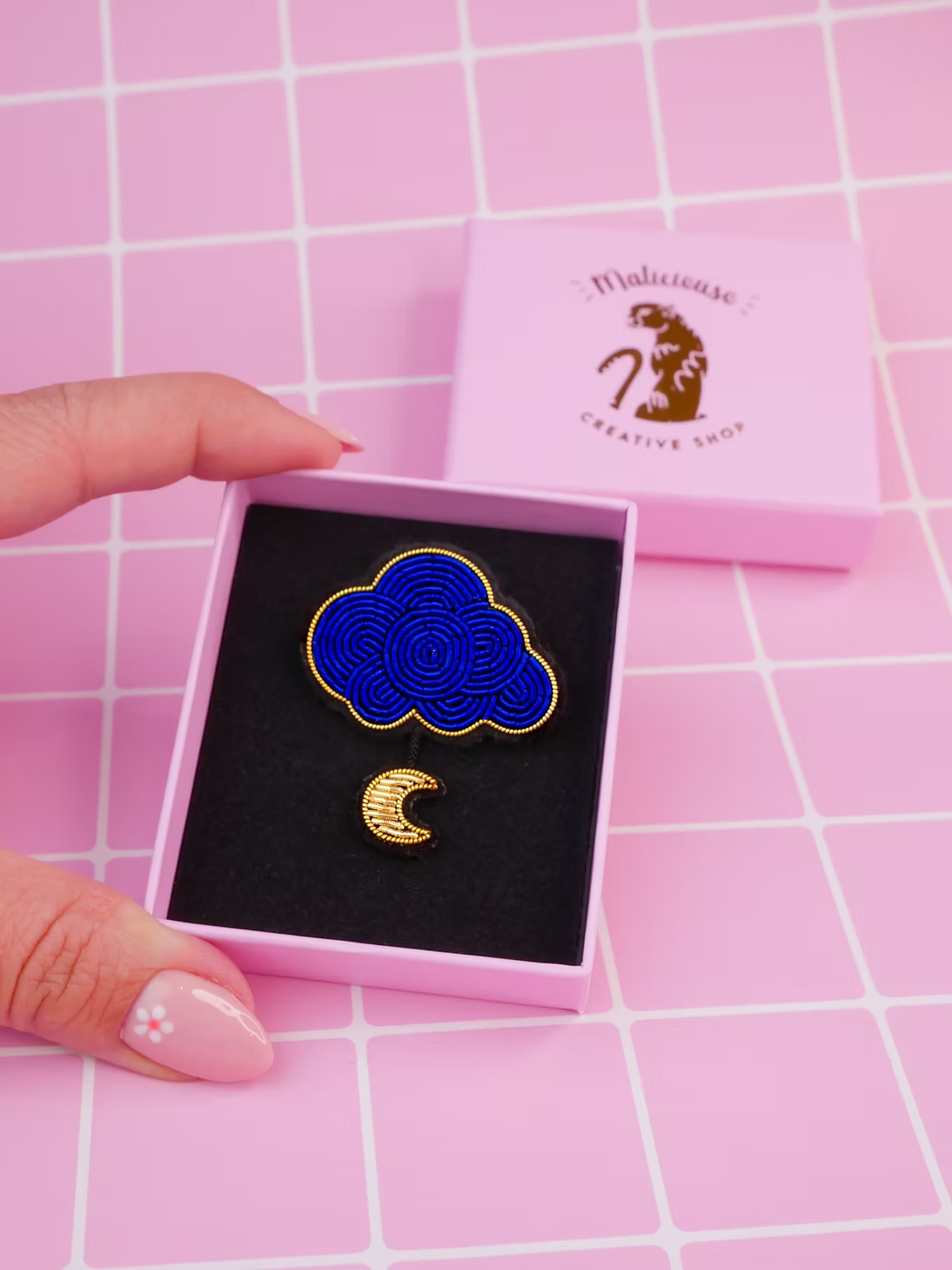 Broche Malicieuse : Nuage et lune