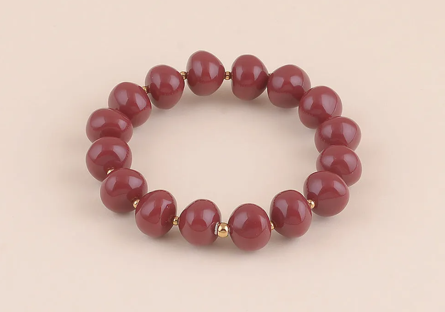 Bracelet élastique Naëla – perles ovales colorées & acier inoxydable | Bohm Paris